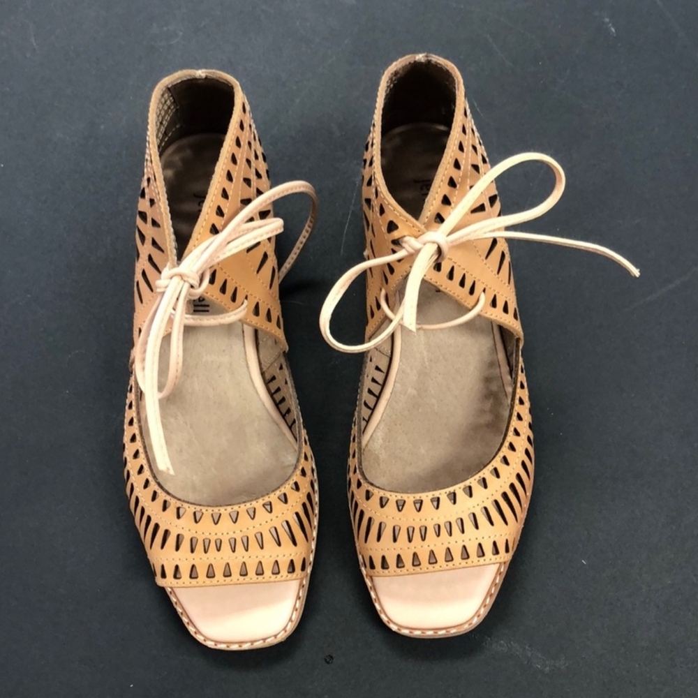 Jeffrey Campbell Tan Lace Up Boots with Woven Design